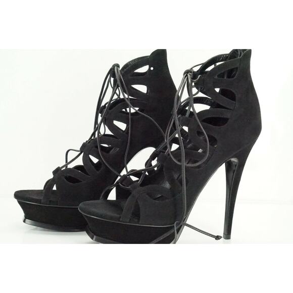 Saint Laurent Tribute Black Suede Platform Strappy Sandals Size 39.5 NIB $995 - Picture 7 of 11